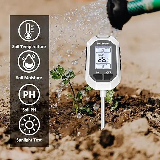 4-in-1 Soil Moisture Meter Digital Plant Temperature/Soil Moisture/PH Meter/Sunlight Intensity Backlight LCD Display Soil Test Meter for Gardening, Farming and Outdoor Plants by GreenHaven Gardens