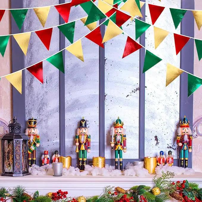 Christmas Party Decorations Triangle Pennant Banner Flag Red Green Gold Metallic Fabric Bunting Garland for Xmas Holiday Wedding Bridal Shower Birthday Bachelorette Graduation New Year Party Supplies by GreenHaven Gardens