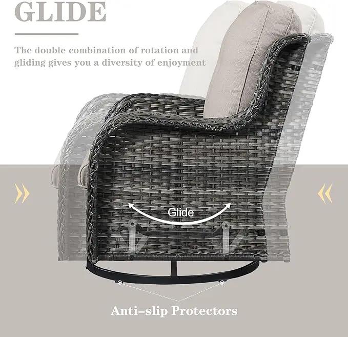 3 PCS Patio Furniture Set - Mixed Grey Wicker Swivel Rocking Chairs with Side Table, Furniture Set for Outdoor by GreenHaven Gardens