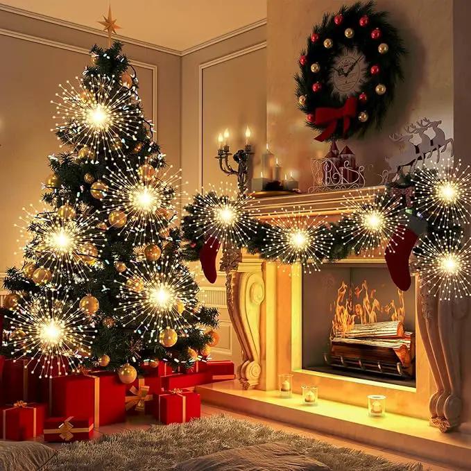 5 Pack Firework String Lights Christmas Lights, 200 LED 8 Modes Hanging Starburst Lights for PartyGarden Decoration (Warm White) by GreenHaven Gardens