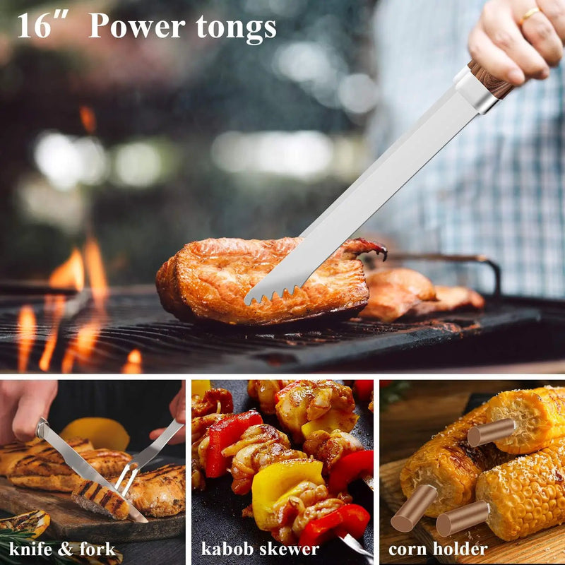 ROMANTICIST 25pcs Extra Thick BBQ Grill Accessories, Fathers Day Grilling Gifts Set for Men Dad, Heavy Duty Grill Tools Utensils Kit with Spatula, Tongs in Aluminum Case for Birthday Brown by GreenHaven Gardens