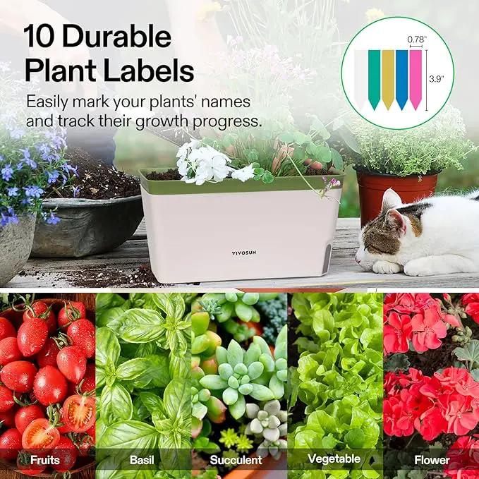 VIVOSUN Self-Watering Planters, 6-Pack 10.5 Inch Compact Rectangular Window Herb Planter Box with 10 PCS Plant Labels, Plant Container for Basil, Flowers, Succulents, Indoor & Outdoor by GreenHaven Gardens