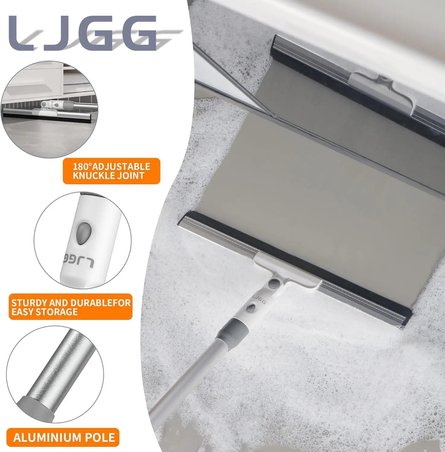 Squeegee Broom for Floor, 13.78" Rubber Squeegee with 51" Aluminum Alloy Pole for Bathroom Tile, Garage Concrete, Deck, Shower Glass, Window Cleaning, Squeegee Broom for Household Floor by GreenHaven Gardens