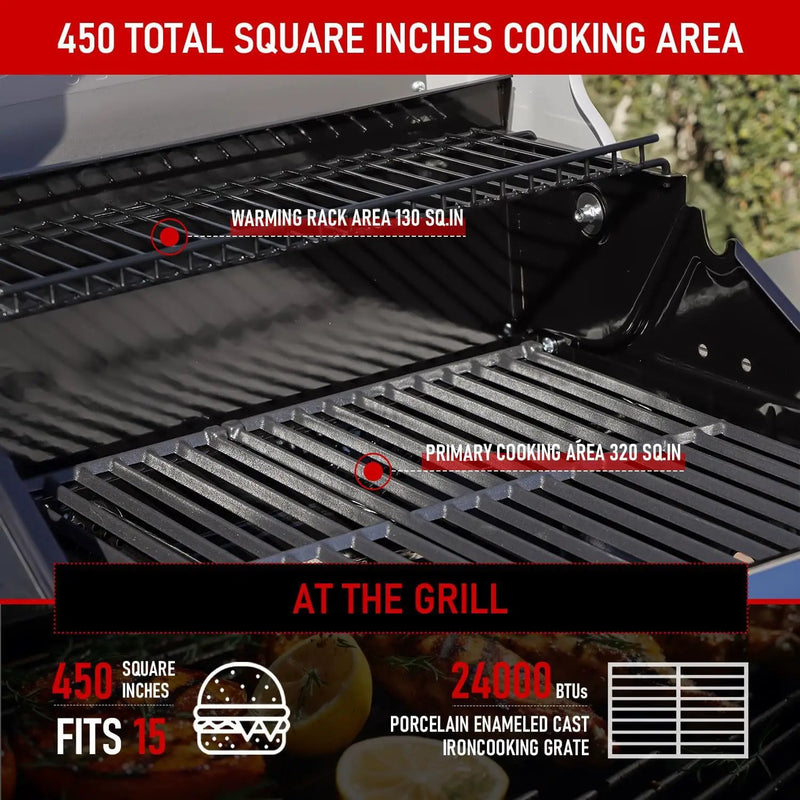 Monument Grills 2-Burner Stainless Steel Liquid Propane Gas Patio Garden Barbecue Grill with Clearview® Lid, Knob Control and Two Foldable Shelves Mesa200R with BBQ Cover, Red by GreenHaven Gardens