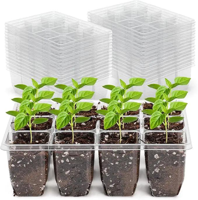 MIXC 360 Cells Seedling Starter Trays Transparent Seed Tray Grow Germination Kit with 30 Plant Lables(1.5 inch x 12 Cells per Tray, 30 Trays) by GreenHaven Gardens