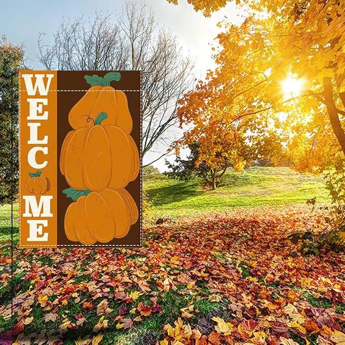 Welcome Fall Garden Flag Autumn Pumpkin Garden Flag 12x18 Inch Double Sided Fall Thanksgiving Holiday Decorations for Yard Home Porch Patio (Flay 1812) by GreenHaven Gardens
