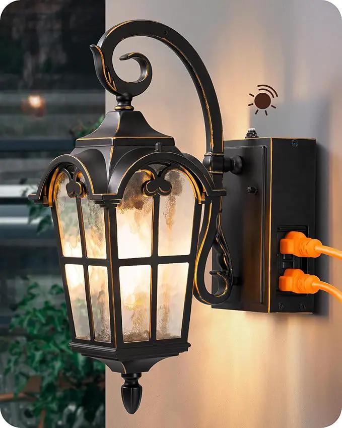 EDISHINE Dusk to Dawn Outdoor Wall Lights, Porch Light Fixture with GFCI Outlet, Exterior Wall Lantern with E26 Socket, Waterproof Outside Wall Sconce Wall Mount Lamp for Front Door, Patio, Garage by GreenHaven Gardens