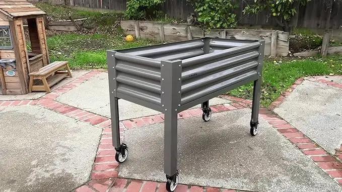A ANLEOLIFE Galvanized Raised Garden Bed with Legs,48x24x35in Large Elevated Planter Box on Wheels with Drainage Holes for Backyard, Balcony, Patio, 600lb Capacity, Quartz Grey by GreenHaven Gardens