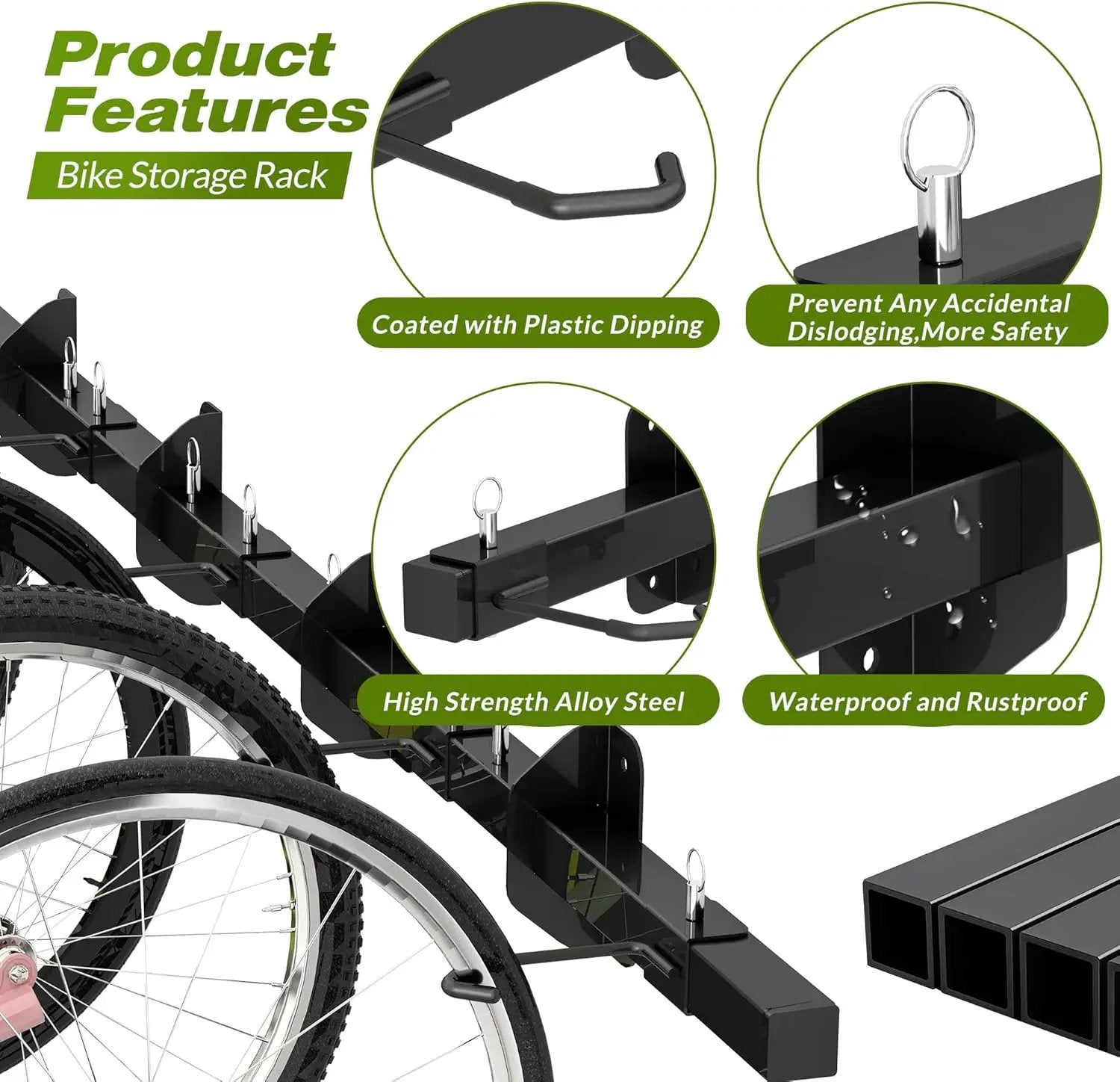 Bike Storage Rack, Garage Wall Mount Hanger, Indoor Bicycle Organizer with Adjustable Hooks for Home and Garage, 67-inch Cycle Stand Holds 5 Bikes, Wall Bike Stand Up to 300lbs by GreenHaven Gardens