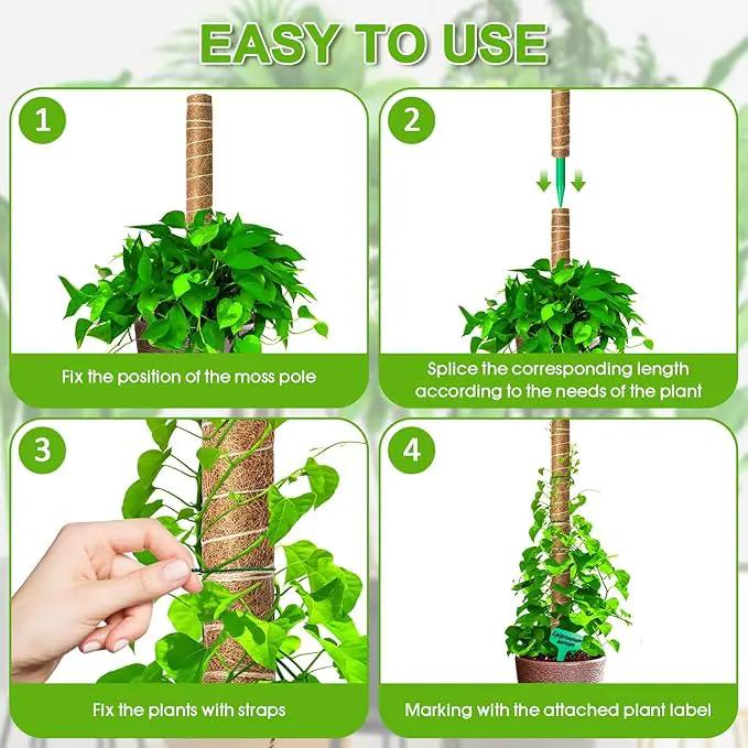 EAONE Moss Pole 96 Inch, 6 Pack 16" Monstera Plant Support for Climbing Potted Live Plants Indoor, Stackable Coco Coir Moss Sticks Monstera Stakes for Pothos Philodendron, with Garden Labels & Ties by GreenHaven Gardens