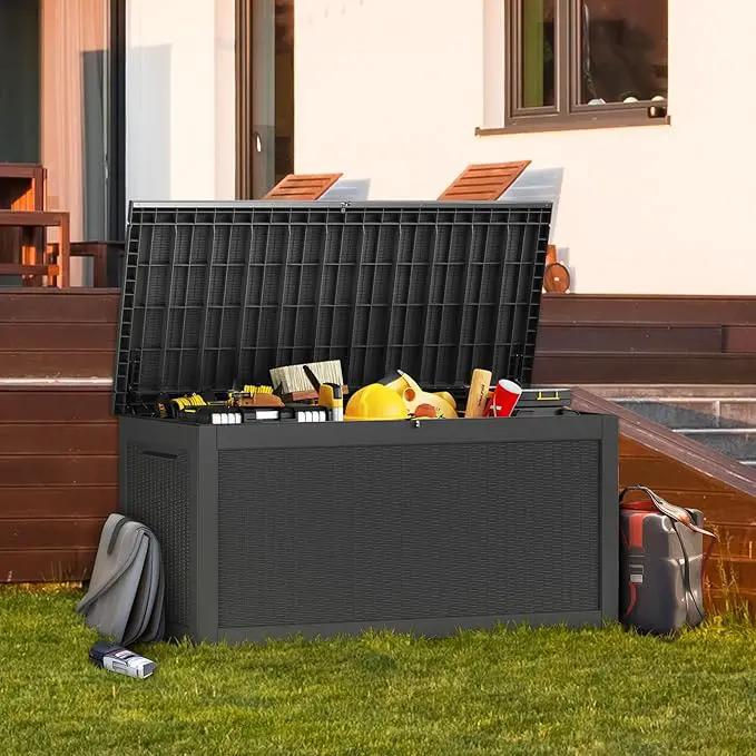 320 Gallon Resin Deck Box, Waterproof Outdoor Storage Bin for Patio Furniture, Pool Accessories, and Garden Tools, Lockable & UV-Resistant, Black by GreenHaven Gardens