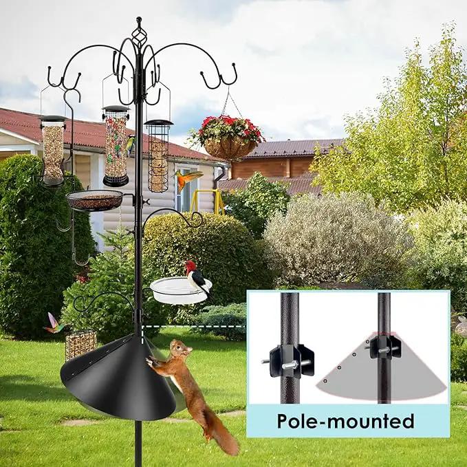 Bird Feeding Station Kit with Squirrel Baffle Bird Feeder Pole with Suet Cage Mesh Tray Fruit Hook Double W Hook for Attracting Wild Birds and Hanging Planter Hanger Lights by GreenHaven Gardens