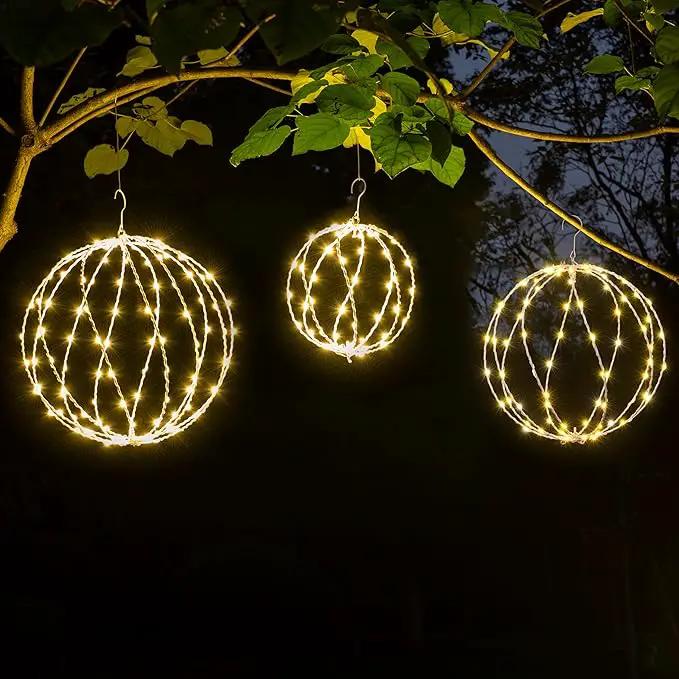LIGHTSHARE 248LED 12IN+16IN+20IN Light Ball Yard Decoration Pathway Lights White Sphere Light Fold Flat Metal Frame Indoor Outdoor Waterproof Garden Lights, Plug in(Set of 3) by GreenHaven Gardens