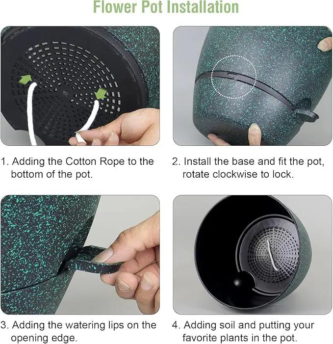 12 inch Large Self Watering Pots for Indoor Outdoor Plants, Flower Plant Pots with Mesh Drainage Holes for Garden House Plants, Plastic Planters for Home Plants, Black with Green Speckles by GreenHaven Gardens