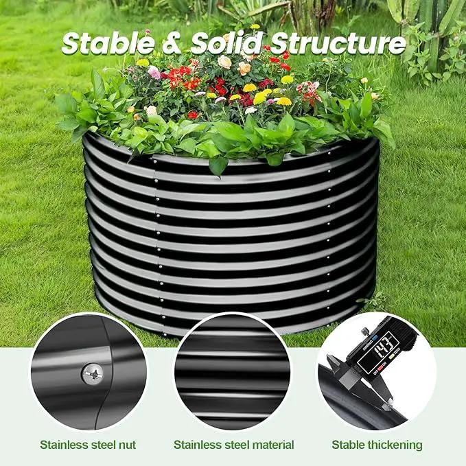 Land Guard 4×4×3ft Galvanized Raised Garden Bed Kit, Round Galvanized Planter Raised Garden Boxes Outdoor, Large Metal Raised Garden Beds for Vegetables, Grey by GreenHaven Gardens