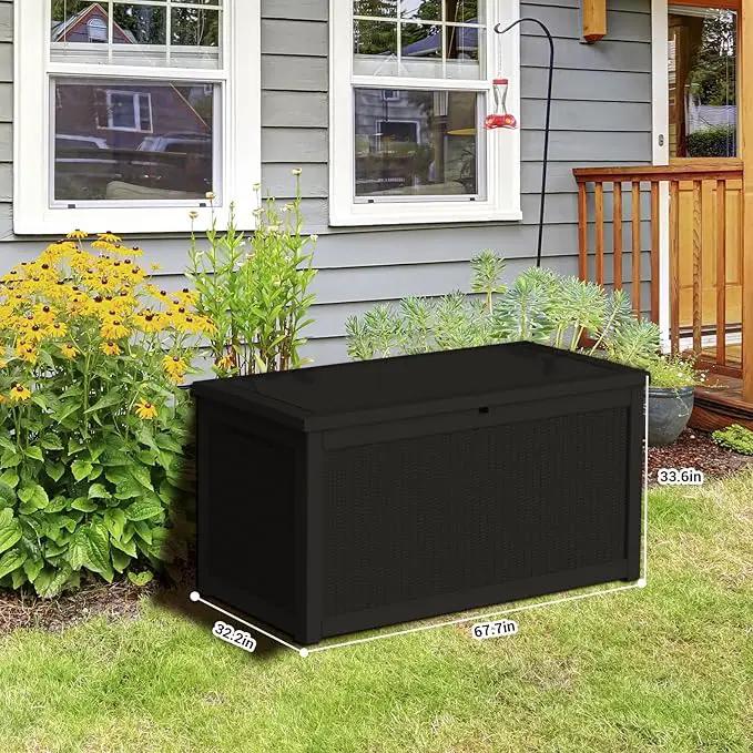 DRATO 260 Gallon Deck Box, Outdoor Large Waterproof Resin Storage Box with Lockable Lid for Patio Cushions, Gardening Tools, Sports Equipment, Black by GreenHaven Gardens