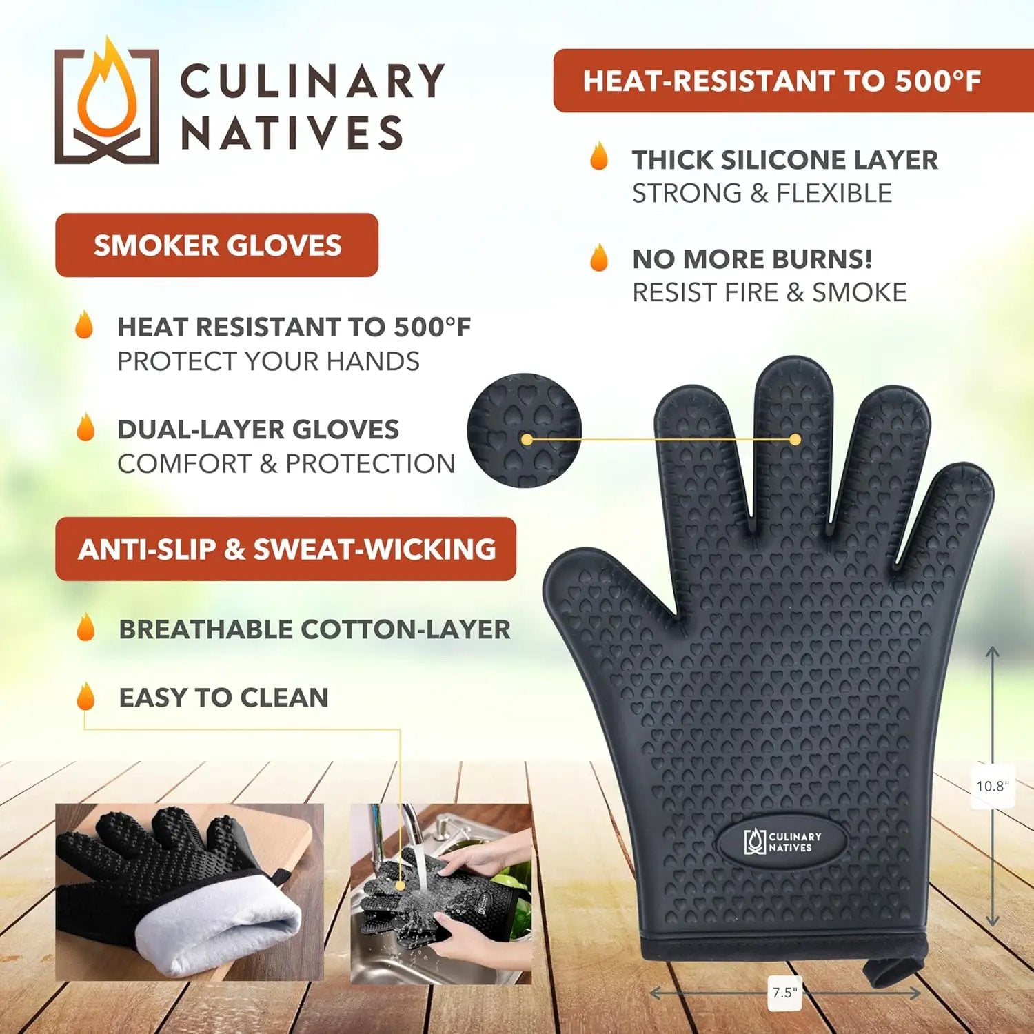 Smoker Gloves, Meat Claws, Thermometer, Timer, Brush | No.1 Heat Resistant BBQ Gloves | Meat Shredder Claws | Silicone Grill Gloves and Pulled Pork Claws with Smoker Accessories Kit & Tools (Black) by GreenHaven Gardens