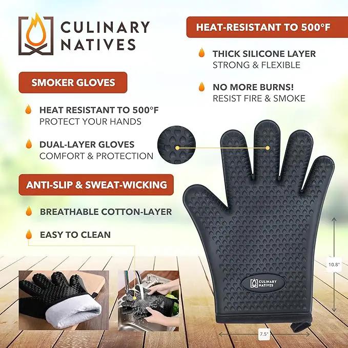 Meat Claws and Smoker Gloves | No.1 Heat Resistant BBQ Grill Gloves | Pulled Pork Claws | Thermometer | Silicone Oven Mitts & Razor-Edge Meat Shredders | Barbecue, Grilling, Smoking, Shredding (Black) by GreenHaven Gardens
