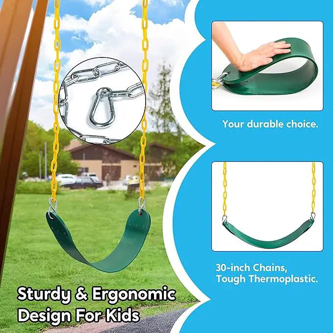 TURFEE Heavy Duty Swing Seat Green Color with 66” Chain, Swing Set Accessories Replacement with Snap Hooks for Kids Outdoor Play Playground by GreenHaven Gardens