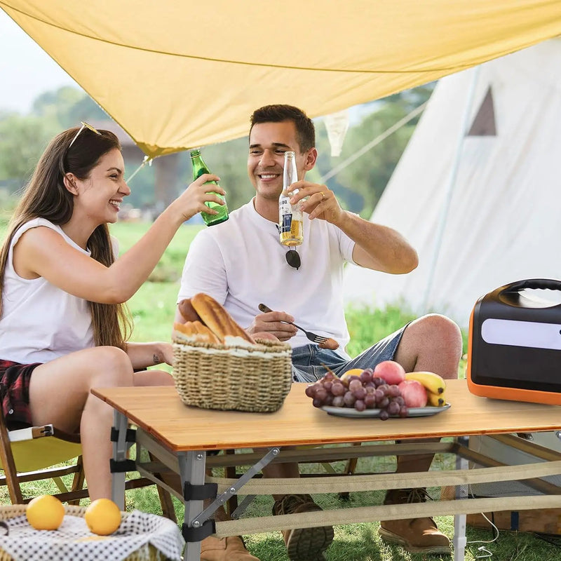 Bamboo Folding Camping Table 4 Folds with Adjustable Aluminum Legs Portable Picnic Table with Storage and Carry Bag for Outdoor Hiking Beach 3-5 Person by GreenHaven Gardens