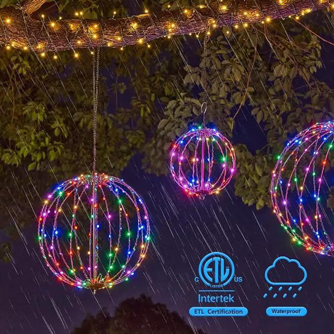 Christmas Ball Light Sphere, 12IN 96LED Hanging Tree & Pathway Lights [Foldable Metal Frame, UL Listed] - White, RGB by GreenHaven Gardens