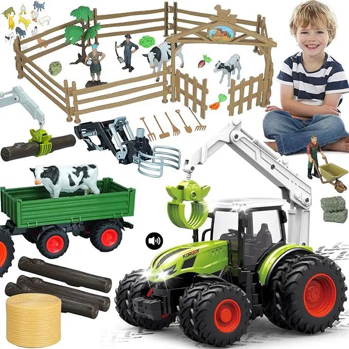 46Pcs Farm Toys, Tractor Toy w/Lights & Sound, Farm Animals Toys for 3 4 5 6 7 8+ Year Old Toddler Girls Boys Kid, Figures Farmer Vehicle Truck Fence Farm Playset Educational Learning Toys by GreenHaven Gardens