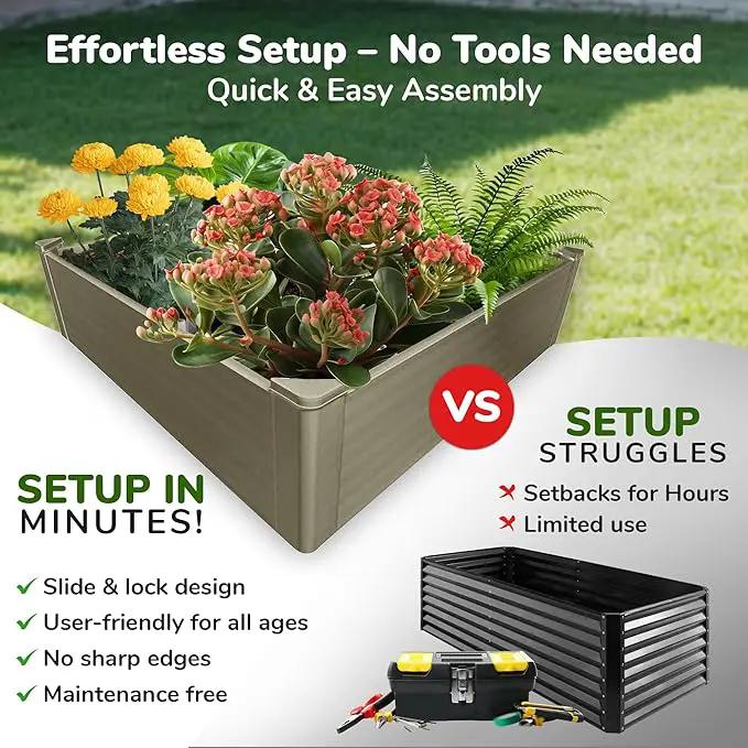 Raised Garden Bed - 4x4 ft Planter Box - Weathered Wood HDPE - No Tools Needed - DIY Kit for Urban Gardening, Flowers, Herbs & Vegetables - Made in The USA by GreenHaven Gardens