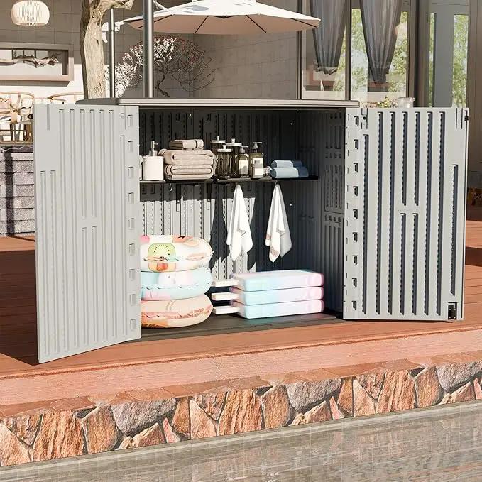 HOMSPARK 37 Cu.Ft Outdoor Storage Shed Weather Resistant, Resin Storage Sheds & Outdoor Storage Box for Backyard Garden Patio Lawn, Multi functional | Double-wall Shed with Lockable Doors,(Light Gray) by GreenHaven Gardens