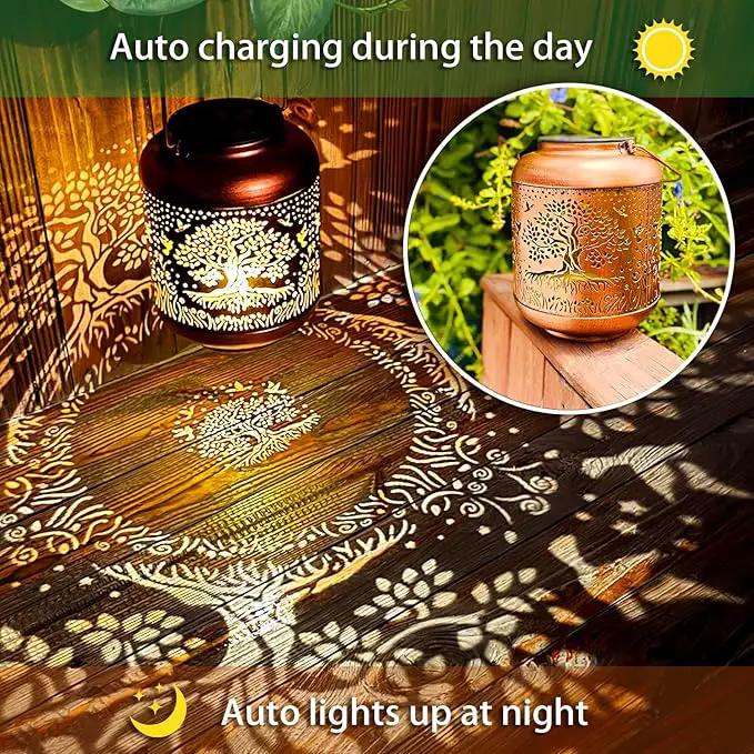 2 Pack Tree of Life Outdoor Solar Hanging Lanterns Waterproof LED Solar Lights Metal Decorative Lanterns for Garden, Patio, Courtyard, Backyard, Yard Decor Unique Tree of Life Gifts for Women by GreenHaven Gardens