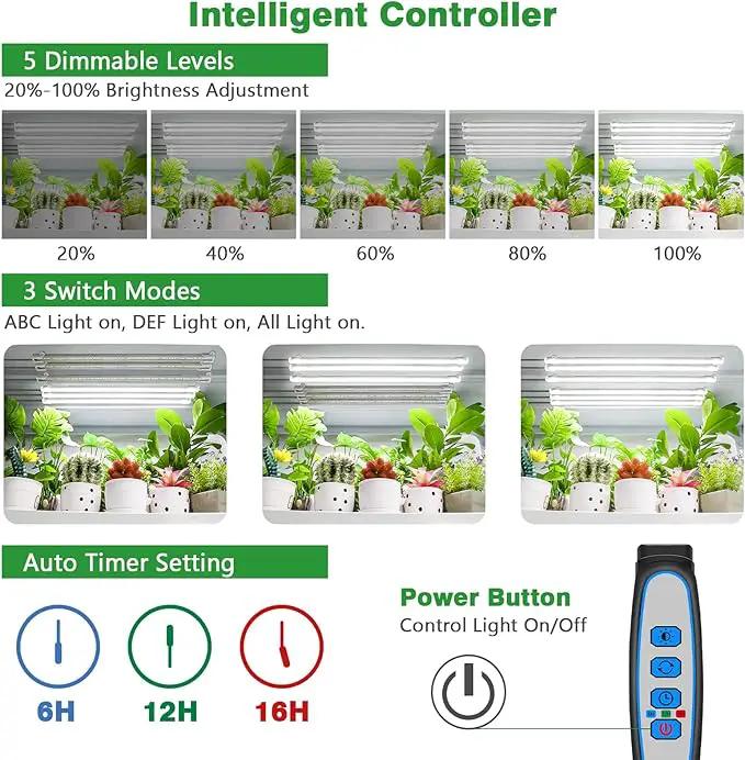 Wiaxulay Grow Light, 360 LEDs Full Spectrum Plant Light for Indoor Plants, 6 Bars/16 in Grow Light Strip with Auto Timer 6/12/16 Hrs, 3 Switch Modes, 5 Dimmable Levels for Green House Hydroponics by GreenHaven Gardens
