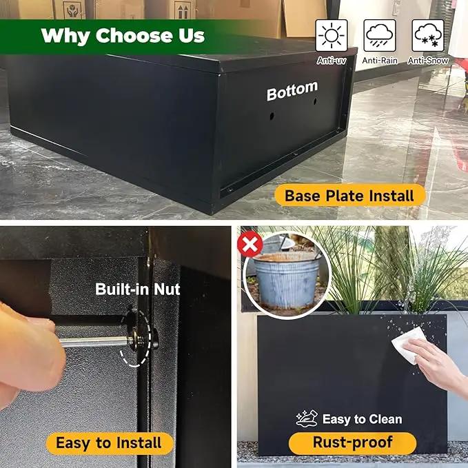 Black Steel Metallic Heavy Planter for Outdoor Plants 24"x10"x24" Metal Garden Planter Spliced Flower Pot with Partitions for Outside,Indoor,Garden (Black, 24 * 10 * 24) by GreenHaven Gardens