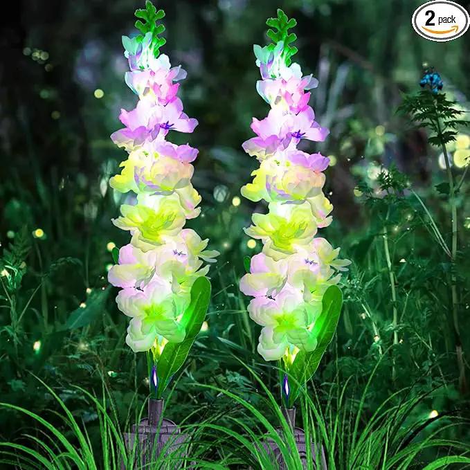 Solar Garden Lights, Solar Delphinium Flowers Lights 2 Pack 40 LEDs, Waterproof Solar Outdoor Lights Two Lighting Modes for Wedding Party Garden Yard Patio Lawn Decor and Gift for Mother by GreenHaven Gardens
