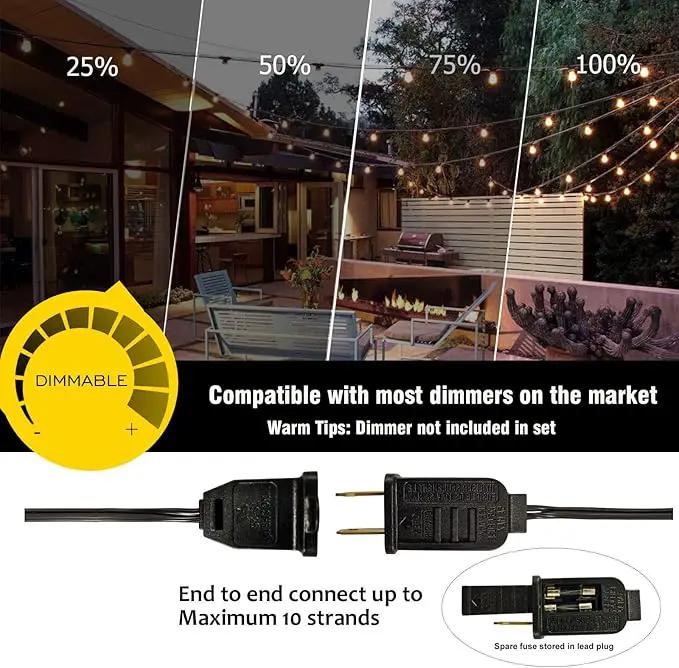 Outdoor String Lights 100FT Globe String Lights with 52 Dimmable G40 Shatterproof LED Bulbs,Waterproof Connectable Patio Light String Lights for Backyard Hanging Lights,2700K Warm Glow by GreenHaven Gardens