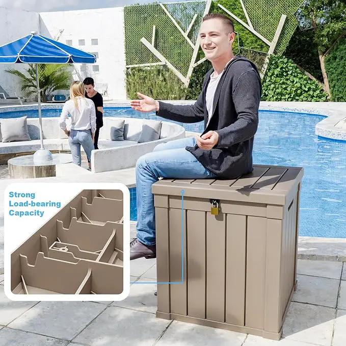DRATO 50 Gallon Deck Box, Outdoor Storage Box for Patio Cushion, Sports Equipment, Garden Tools, Waterproof Patio Storage box, Lockable (Light Brown) by GreenHaven Gardens