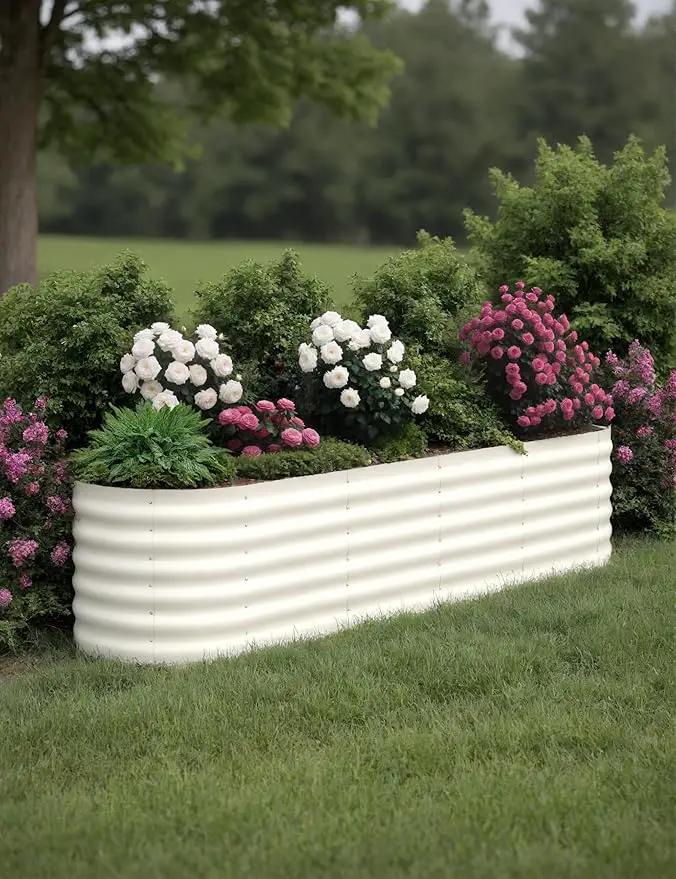 2 Pcs Raised Garden Beds Outdoor 8x2x1.5ft - Galvanized Steel Planter Box for Vegetables, Flowers, Rust-Resistant Garden Box, Easy Assembly Raised Beds, Durable Planters for Outdoor Plants, Beige by GreenHaven Gardens