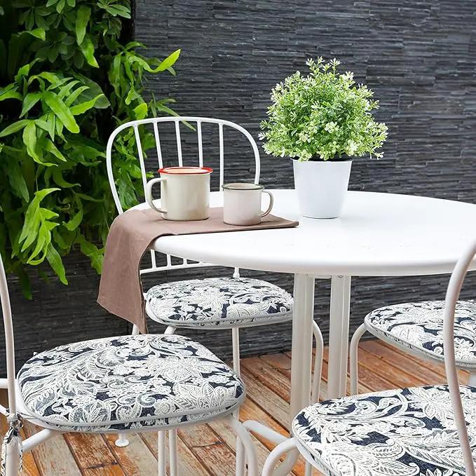 Indoor/Outdoor Chair Cushions 16x17 Inch, Patio Chair Cushions with Ties, All Weather Seat Cushions for Patio Furniture Home Garden Chair Use, Set of 4,Damask Lapis by GreenHaven Gardens