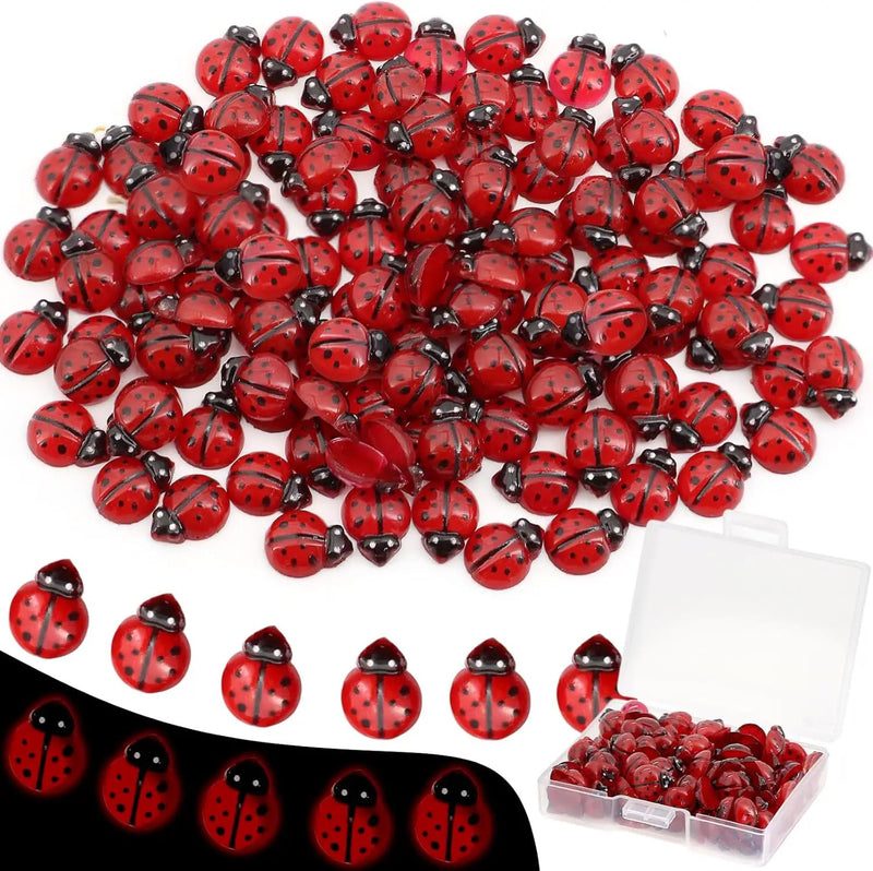 120PCS Mini Luminous Ladybug, Tiny Resin Ladybug Miniature Figurines, Glow in Dark Animals for Fairy Garden Dollhouse Micro Landscape Decor by GreenHaven Gardens