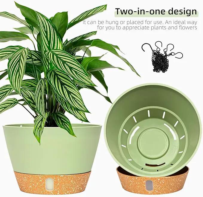 QCQHDU 2 Pack Hanging Planters for Indoor Outdoor Plants, 10 Inch Hanging Baskets Flower Pots with Reservoir Tray & Visible Water-Level by GreenHaven Gardens