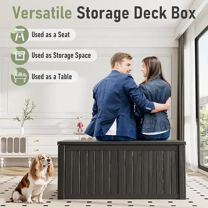 NUNU LAB Outdoor Storage Box,120 Gallon Deck Box,Resin Waterproof Outside Storage Bench,Outdoor Storage Cabinet With Lockable Lid,Backyard Deck Box For Garden Tools,Patio Cushions,Pool Accessories by GreenHaven Gardens