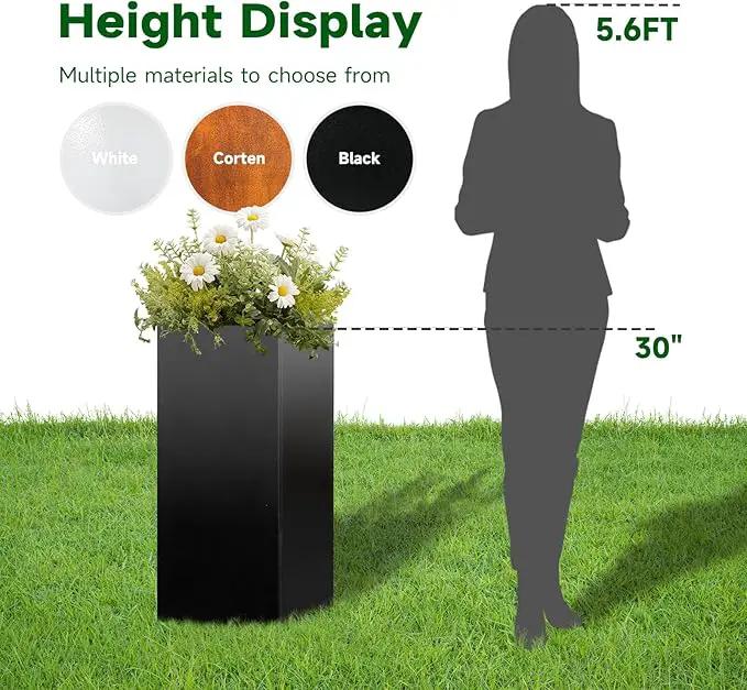 Galvanized Steel Metallic Heavy Planter for Outdoor Plants Metal Planters Box 14"x14"x30" Spliced Flower Planter with Partitions for Outside,Indoor,Garden (Black, 14 * 14 * 30) by GreenHaven Gardens