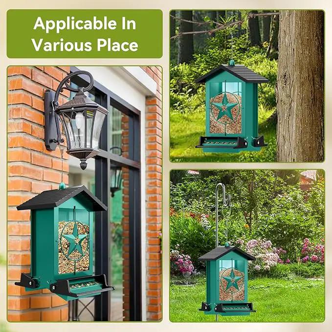 Squirrel Proof Bird Feeder for Outdoors Hanging, Metal Wild Bird Seed Feeder with Bilateral Weight-Activated Perches, 5LB Large Capacity Wild Bird Feeders for Outside Finch, Cardinal, Blue Jay by GreenHaven Gardens
