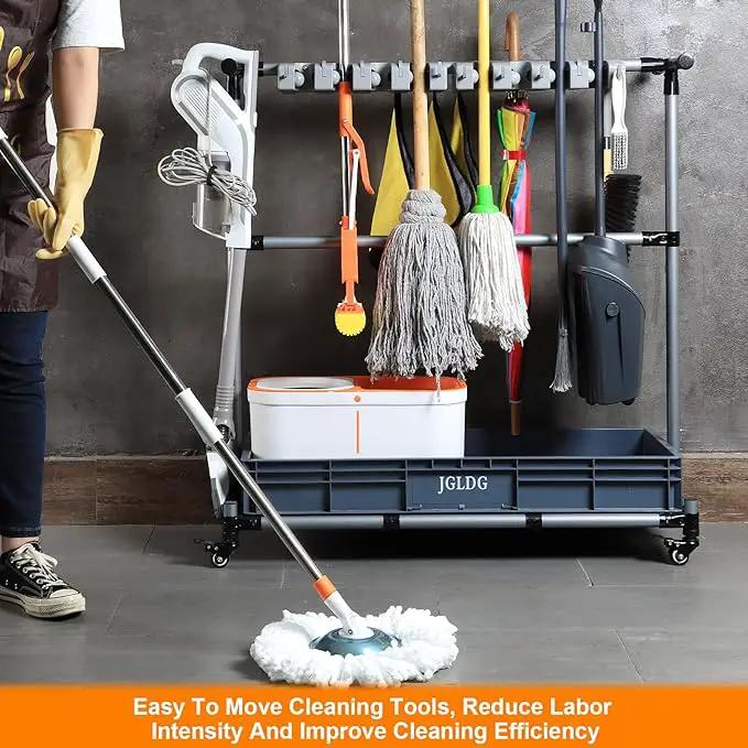 Mop and Broom Holder with Wheels - Keep Your Cleaning Tools Organized! (L) by GreenHaven Gardens