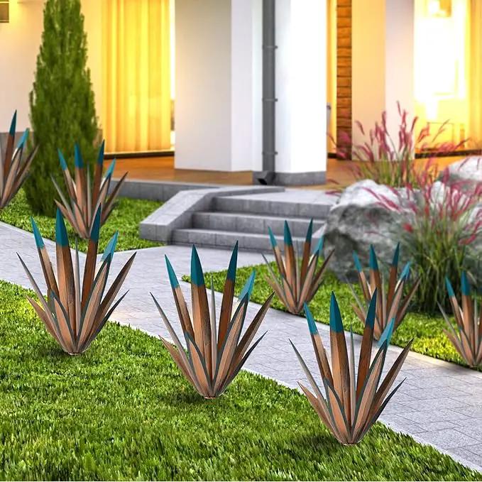 Tequila Rustic Sculpture, 2Pack DIY Rustic Hand Painted Metal Agave, Metal Agave Plant Home Decor, Garden Yard Sculpture Lawn Home Art Decoration Statue, Garden Ornaments Outdoor Decor (Small)