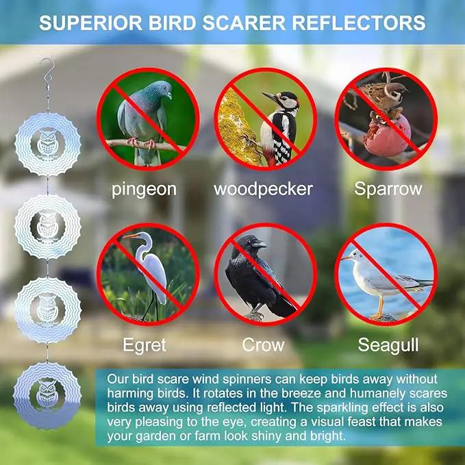 Bird Deterrents for Outside Owl Bird Scare Discs 3D Shiny Helix Wind Spinners, Reflective Bird Reflector & Stainless Steel Outdoor Garden Décor Sculpture Ornaments, Scare Birds Away from Yard Patio by GreenHaven Gardens