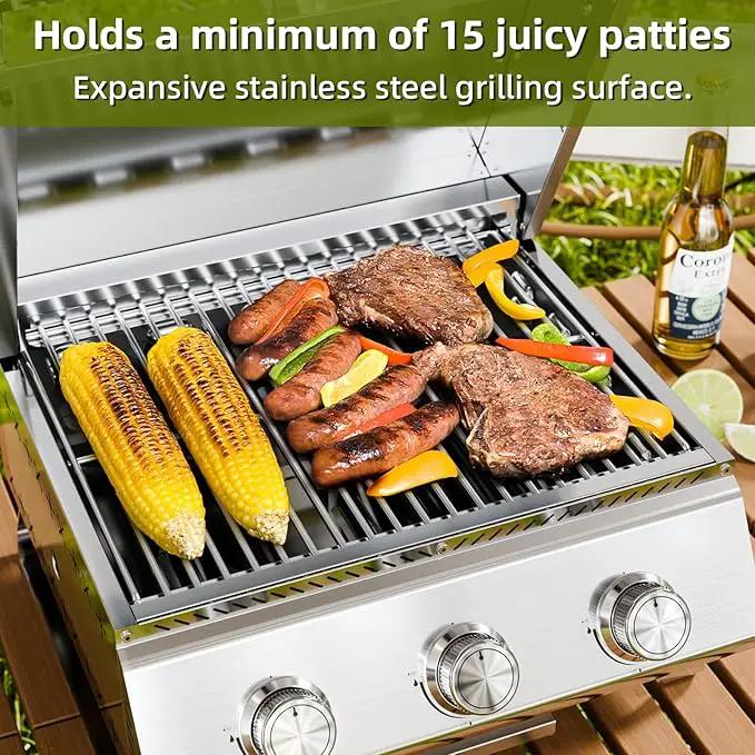 3-Burner 24,000 BTU Portable Flat Top Propane Gas Grill, Heavy-Duty Stainless Steel 2-in-1 Tabletop Grill and Griddle Combo for Commercial BBQ, Outdoor Cooking, Camping,Tailgates & Backyard by GreenHaven Gardens