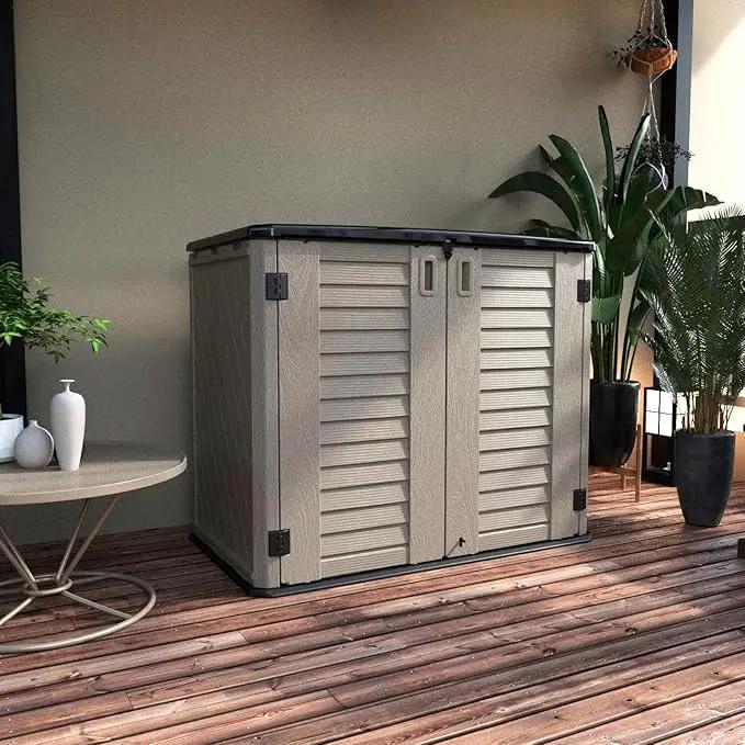 Horizontal Resin Storage Shed, 34 Horizontal Cu.ft Outdoor Storage Cabinet Waterproof for Garden/Backyard/Home/Pool, Lockable(34 Cu.ft-Brown) by GreenHaven Gardens