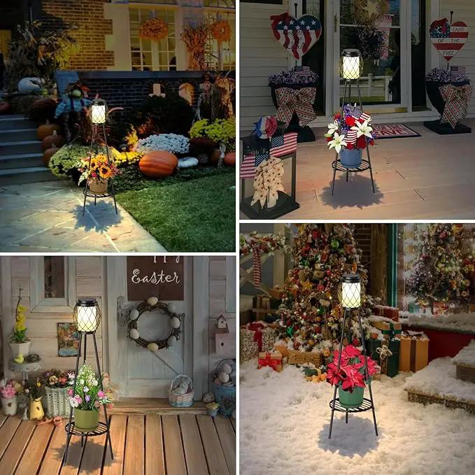 Solar Lights Outdoor with Plant Stands 2 Pack, Solar Floor Lamp Metal Tripod Patio Lights for Garden Yard Pathway Driveway Front/Back Porch Decoration by GreenHaven Gardens