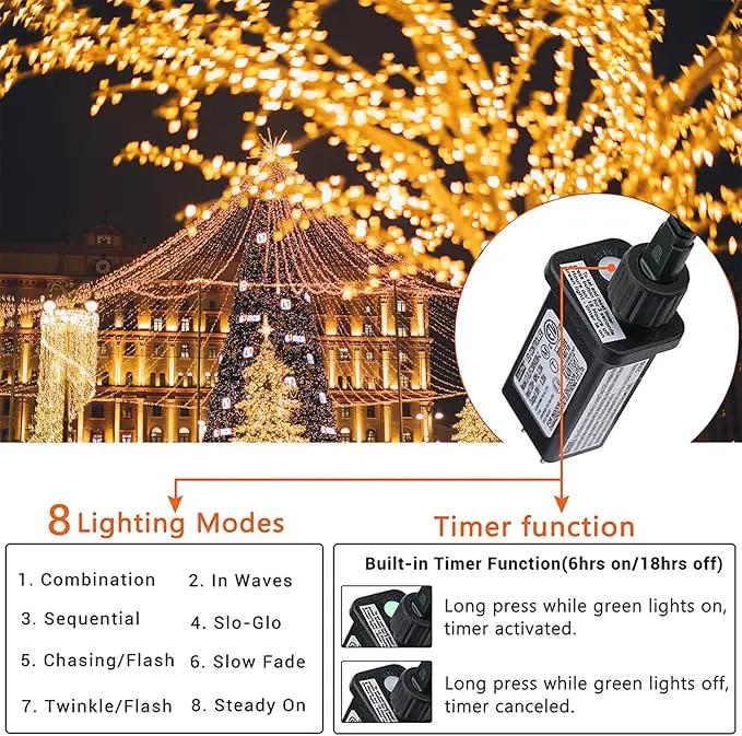 Warm White 75 Ft 200 LED Christmas String Lights - Connectable, 8 Modes, Timer, Waterproof Fairy Twinkle Lights for Christmas Party, Garden, Patio, Home, Holiday, Xmas Tree Decorations by GreenHaven Gardens