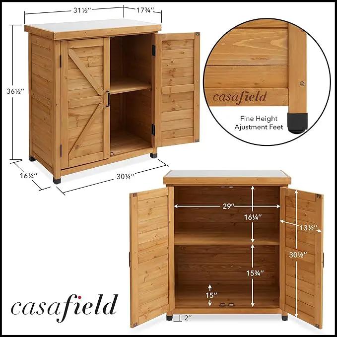 Casafield Outdoor Garden Potting Bench with Metal Tabletop and Storage Cabinet - Wooden Outdoor Garden Patio Workstation Table, Natural by GreenHaven Gardens