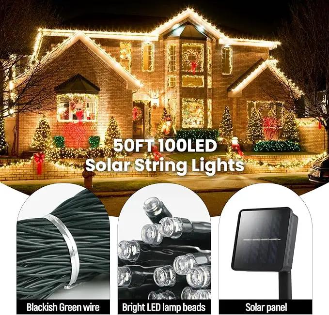 Solar String Lights Outdoor Waterproof: 50ft 100LED Solar String Lights Outdoor - Solar Powered Twinkle Fairy Tree Light with 8 Lighting Mode for Patio, Garden,Courtyards,Trees(Warm White) by GreenHaven Gardens